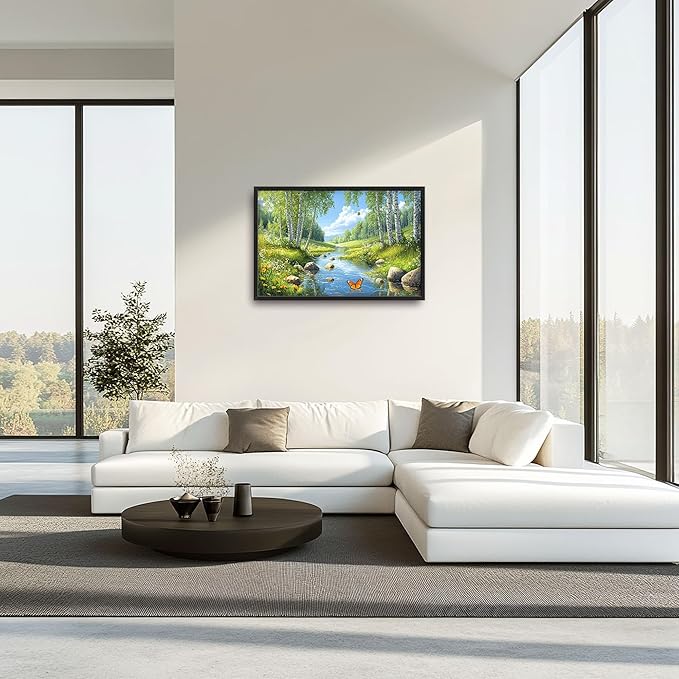 Large Forest Wall Art for Living Room, Lake Butterfly Tree Oversized Wall Decor Pictures, Nature Landscape Framed Canvas Print Painting, Artwork for Bedroom Office Home Decor 36"x24"