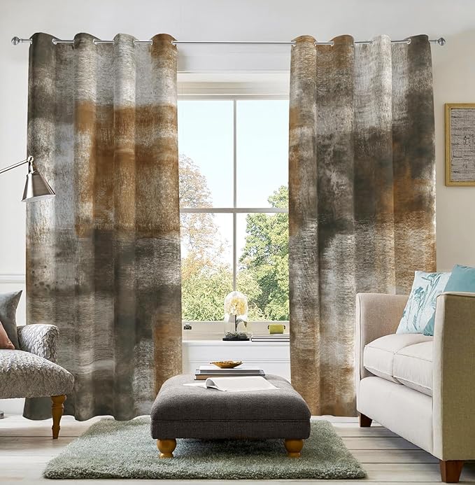 Asuexpect Abstract Curtains 2 Panels Abstract Rust Curtain Room Darkening Grommet Window Treatments Modern Decorative for Bedroom Living Room, 52x72 Inches, Tan