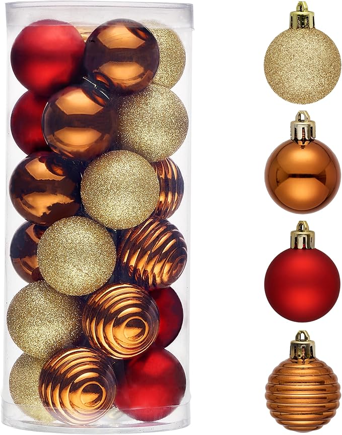 Valery Madelyn 1.57 Inches Small Christmas Tree Decorations Ornament Set for 4th of July Fall Halloween, 24ct Red and Brown Shatterproof Hanging Ball Ornaments Holiday Party Decor