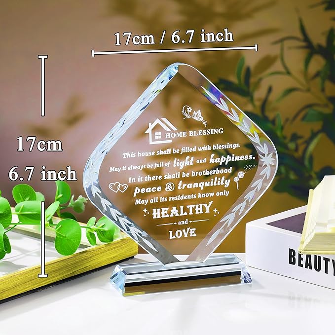 Qianwei House Warming Gifts New Home Crystal Bless This Home Plaque Best Hosewarming Presents 2025 New House Gifts for Couple Women Men