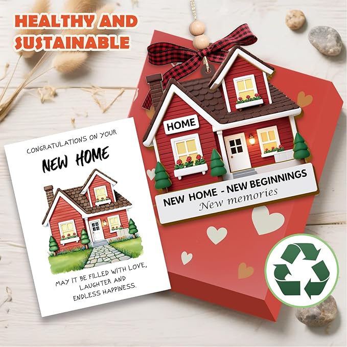 New Home Ornament - Red Wooden Housewarming Gift for Homeowners, Couples & Friends - New Home New Beginning First Christmas House Ornament