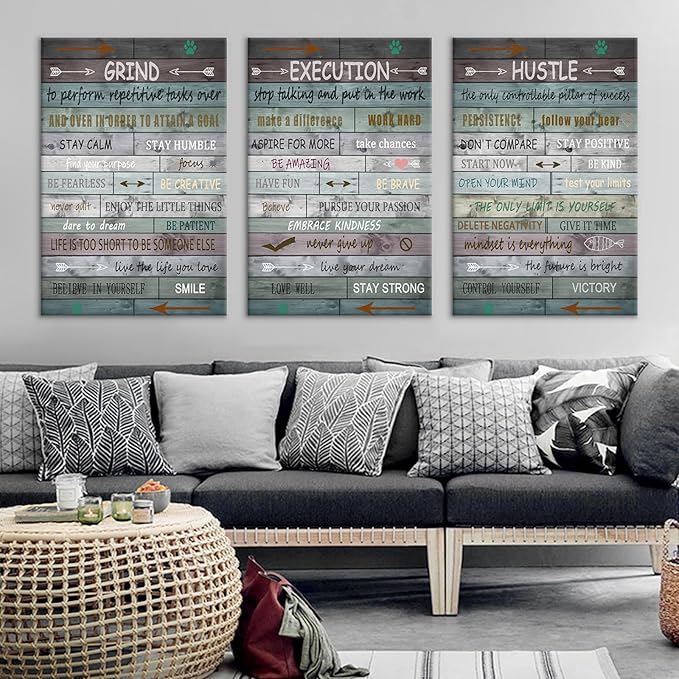 3 Pieces Motivational Canvas Wall Art Office Decor Inspirational Quotes Large Graffiti Poster Painting Modern Picture Print Artwork for Living Room Gym Wall Decoration Ready to Hang [72''Wx 36''H]