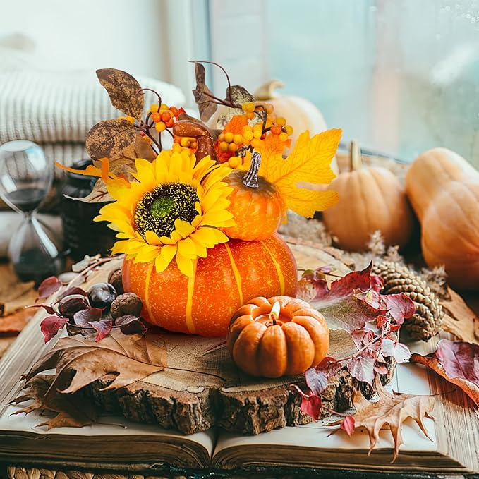 DomeStar Pumpkin Decor, Fall Centerpieces for Tables, Artificial Pumpkins for Decorating, Faux Fall Decorations for Home Table Thanksgiving Halloween Indoor Outdoor Porch Classroom Decor