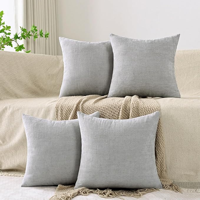 Set of 4 Soft Textured Decorative Throw Pillow Covers 18x18 Inch Cozy Farmhouse Cushion Cover Square Accent Pillow Cases for Bed Couch Sofa Living Room, Light Grey