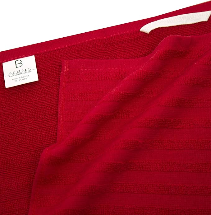 Premium Kitchen Towels (20”x 28”, 6 Pack) – Large Cotton Kitchen Hand Towels – Flat & Terry Towel – Highly Absorbent Tea Towels Set with Hanging Loop (Wide Stripe Red)