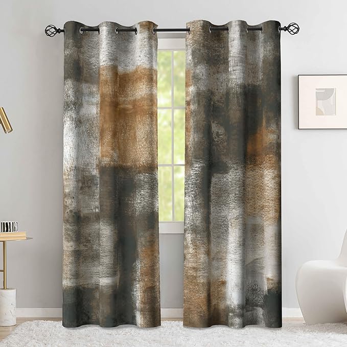Asuexpect Abstract Curtains 2 Panels Abstract Rust Curtain Room Darkening Grommet Window Treatments Modern Decorative for Bedroom Living Room, 42x63 Inches, Tan