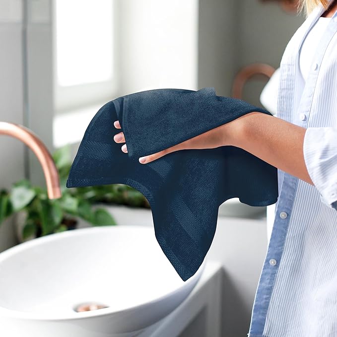 GLAMBURG Ultra Soft 6-Piece Hand Towel Set 16x28-100% Ringspun Cotton - Durable & Highly Absorbent Hand Towels - Ideal for use in Bathroom, Kitchen, Gym, Spa & General Cleaning - Mineral Blue