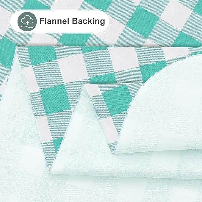 misaya Rectangle Waterproof Vinyl Table Cloth, Buffalo Flannel Backed Tablecloth, Wipeable Plastic Table Cover for Dinner, Kitchen, Outdoor (60" x 102", Teal and White)
