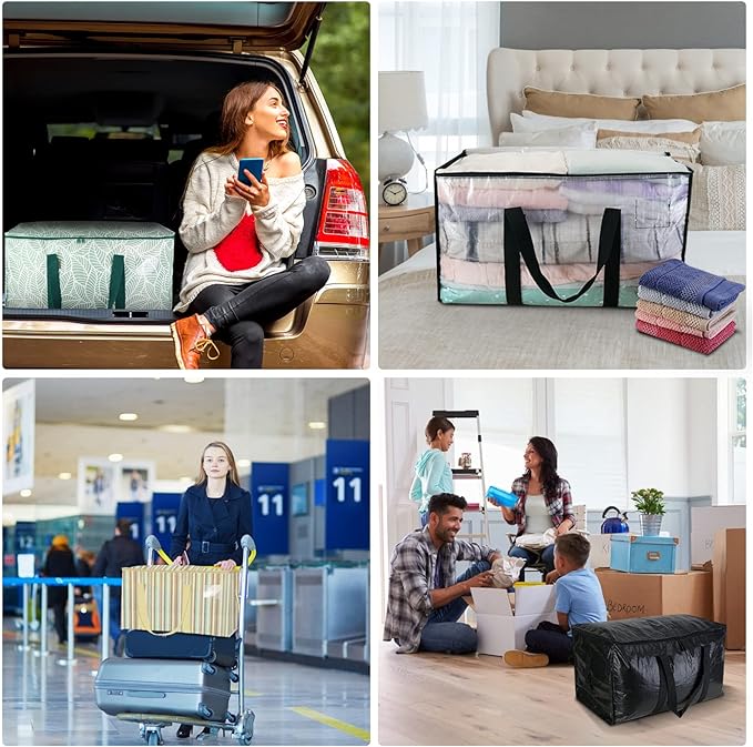 BALEINE 8-Pack Oversized Moving Bags with Reinforced Handles, Heavy-Duty Storage Tote for Clothes, Moving Supplies (Antique Folidage, 8-Pack)