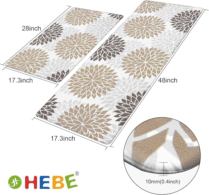 HEBE Anti Fatigue Kitchen Rug Sets 2 Piece Non Slip Kitchen Mats for Floor Cushioned Kitchen Rugs and Mats Waterproof Comfort Standing Mat Runner for Kitchen,Home Office,Sink,Laundry
