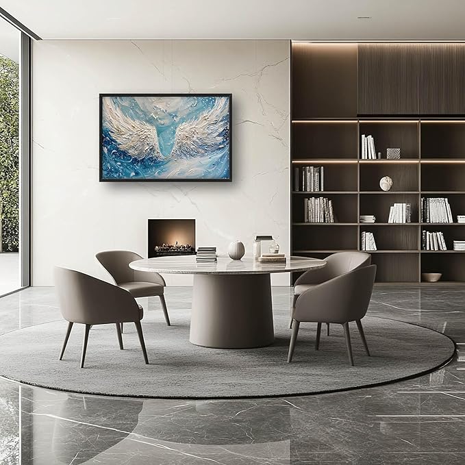 Angel Wings Large Wall Art for Living Room Framed, Christian Wall Decor Pictures, White Wings Canvas Print Painting, Aesthetic Artwork Bedroom Office Home Decor 36"x24"