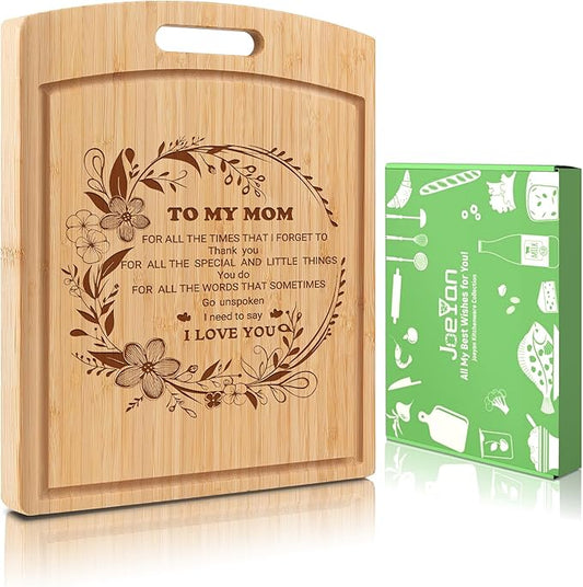 Joeyan Mom Birthday Gift from Daughter Son, Personalized Christmas Engraved Cutting Board Kitchen Present for Mother, Large Size, Heavy Duty, 16x12x0.8"
