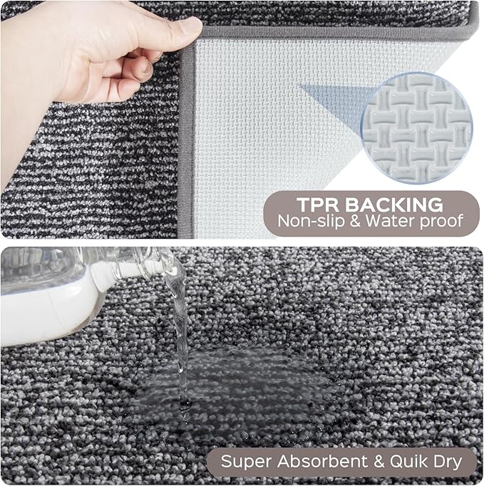 Washable Kitchen Rug 24" x 35.5" / 60cm x 90cm, Non Slip Kitchen Mat for Floor, Absorbent Indoor Entryway Rug for Laundry, Bathroom, Bedroom