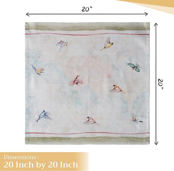 Maison d' Hermine Cloth Napkins Set of 4 100% Cotton Everyday Reusable Square Napkins Cloth Washable, Dinner, Party, Wedding, Restaurant, Spring/Summer (Flying Birds, 20" x 20")