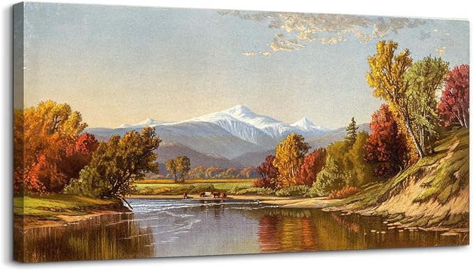 crmotu Fall Large Wall Art, Autumn Landscape Canvas Painting, Countryside Mountain River Art Prints, Natural Scenery Vintage Wall Decor Living Room Bathroom Bedroom Aesthetic Decor Pictures 20"X40"