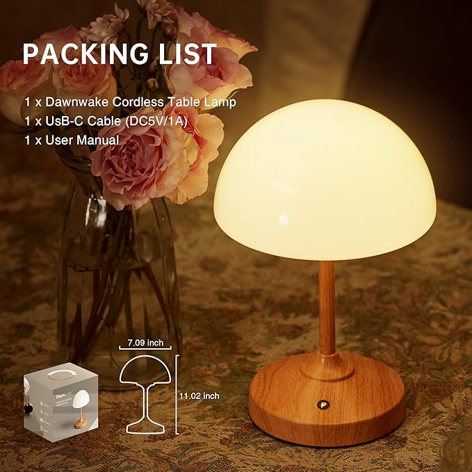 Mushroom Lamp Table Lamp Waterproof,Desk Cordless Battery Operated Table Lamps for Bedroom,Outdoor Cordless Rechargeable Touch Bedside Lamps for Night Stands,5000mAh LED Light for Living Room