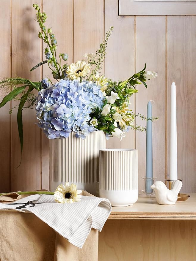 LE TAUCI Utensil Holder, 7.3"+5.4" Ceramic Kitchen Utensil Holder for Countertop, Large Cooking Utensil Crocks Gift for Mom, Boho Farmhouse Kitchen Decor, Set of 2, Reactive Glaze Arctic White