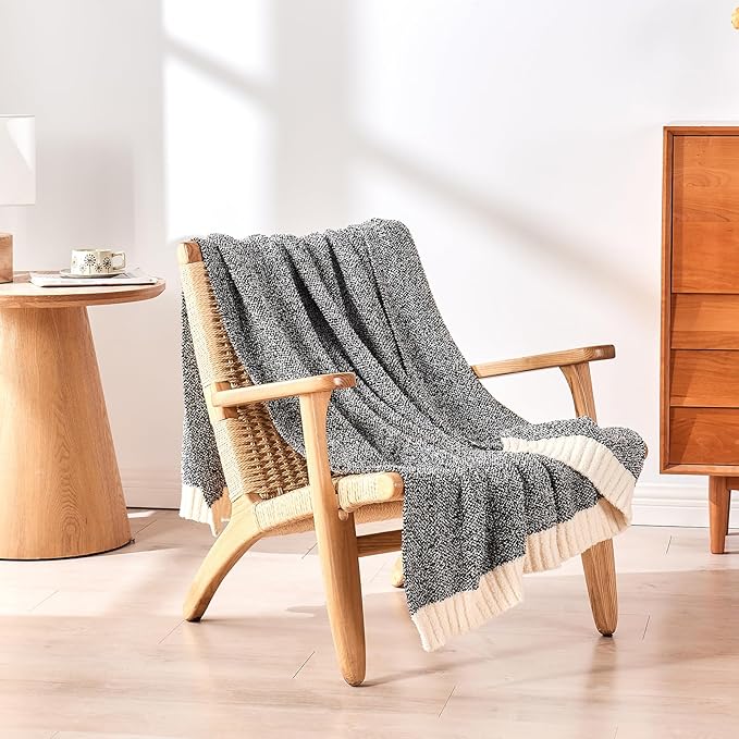 CozeCube Melange Blanket, Ultra Soft Black and White Throw Blanket, Warm Cozy Knit Fuzzy Plush Reversible Throw for Couch Bed Sofa, 50"x60"