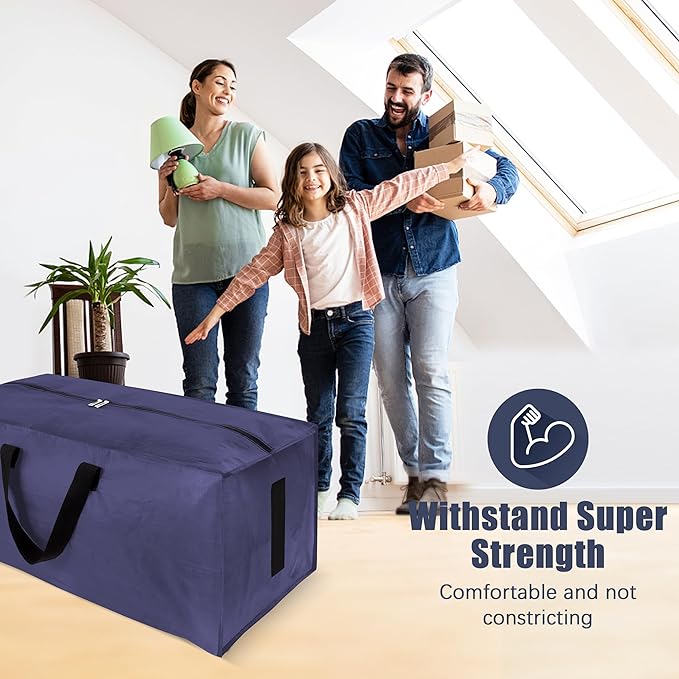 12 Pack Large Strong Moving Bags with Zippers & Carrying Handles - Water-Resistant - Heavy Duty Storage Tote for Space Saving, Fold Flat, Alternative to Moving Box (Blue)