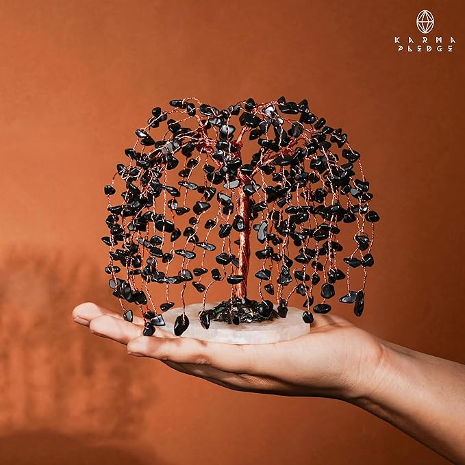 Black Obsidian Crystal Tree of Life Chakra Healing, Home and Office Desk Decor, Feng Shui Bonsai Trees for Postive Energy, Money, Good Luck, Christmas Decor, Spiritual Birthday Gifts for Women, Mom