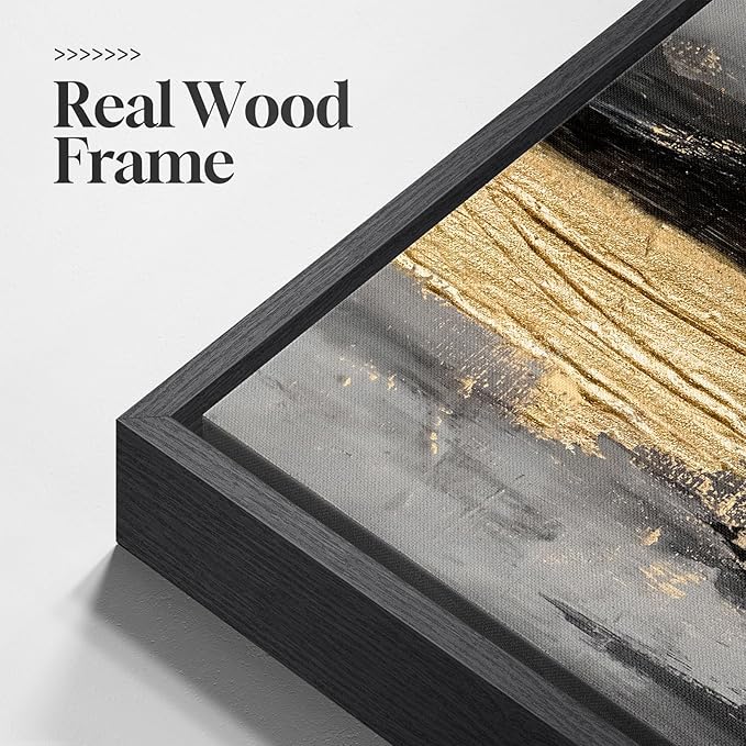 Framed Modern Abstract Wall Art Set of 2, Canvas Prints Paintings Artwork for Walls, Black White Grey Gold Pictures Wall Decor for Living Room, Dining Room, Bedroom, and Office 16x24 In
