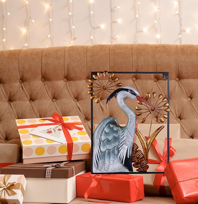 Ratuor Metal Bird Wall Art 3D Heron Wall Sculpture 16 Inch Outdoor Decor Hanging Crane Wall Decoration for Living Room Garden Bedroom Office Home Housewarming Party Vivid Color