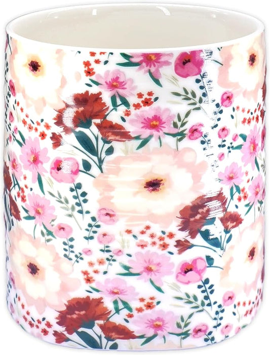Kitchen Utensil Holder,7.2″Extra Large Stable Pattern Ceramic Utensil Crock,Utensil Organizer for Countertop,Kitchen Decor,Utensil Holder for Housewarming,Wedding Gift (Pink White)