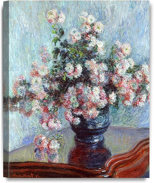 DECORARTS - Chrysanthemums, Claude Monet Art Reproduction. Giclee Canvas Prints Wall Art for Home Decor 20x16''