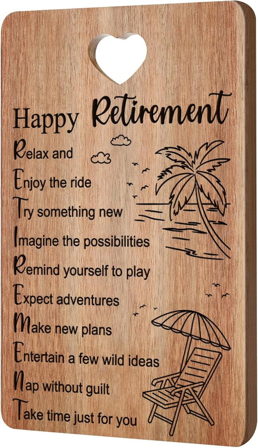 Retirement Gift for Women Men Acacia Wooden Cutting Board Retired Gift Funny Farewell Gift for Coworker Teacher Boss Nurses Friend Mom Ladies Happy Retirement Gift Wood Engraved Board Going Away Gift