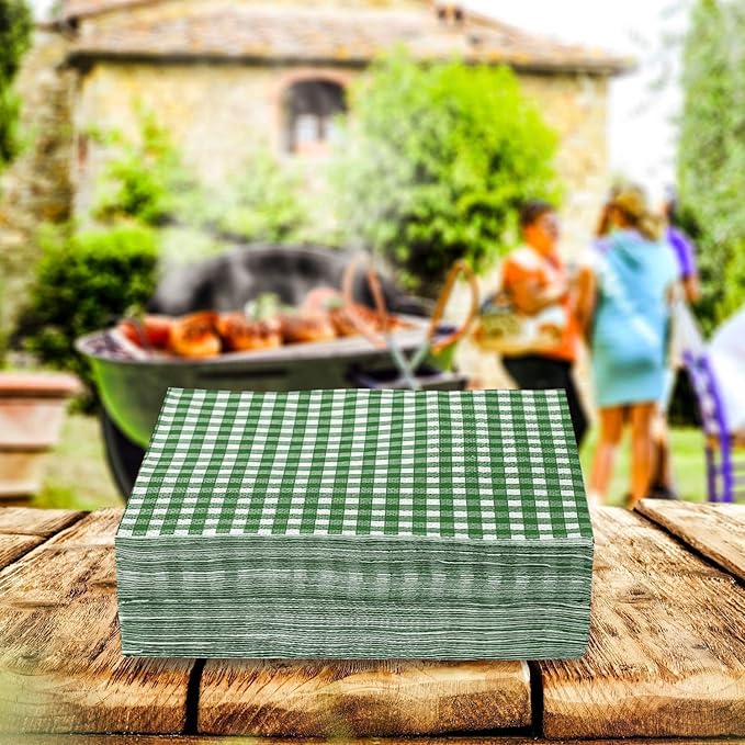 Gatherfun Disposable Napkins Paper, Green Plaid for Saint Patrick's Day Party (3-Ply, pack of 50)