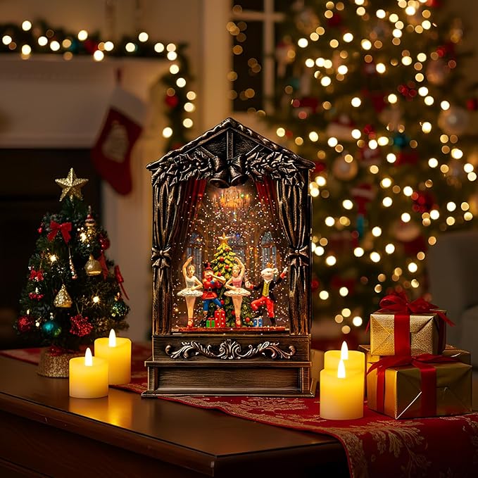 Christmas Snow Globe Lighted Nutcracker Suite Scene, Musical Window Water Lantern in Swirling Glitter, Holiday Decorations Gifts for Family, Children or Friends