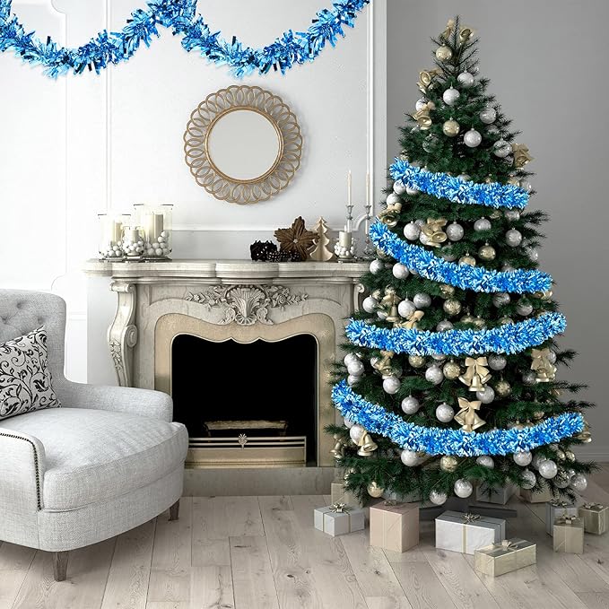 Dingion 59 Feet Christmas Tinsel Garland Metallic Twist Ornaments Hanging Glitter Xmas Garland for Christmas Tree Indoor Outdoor Decoration Party Supplies