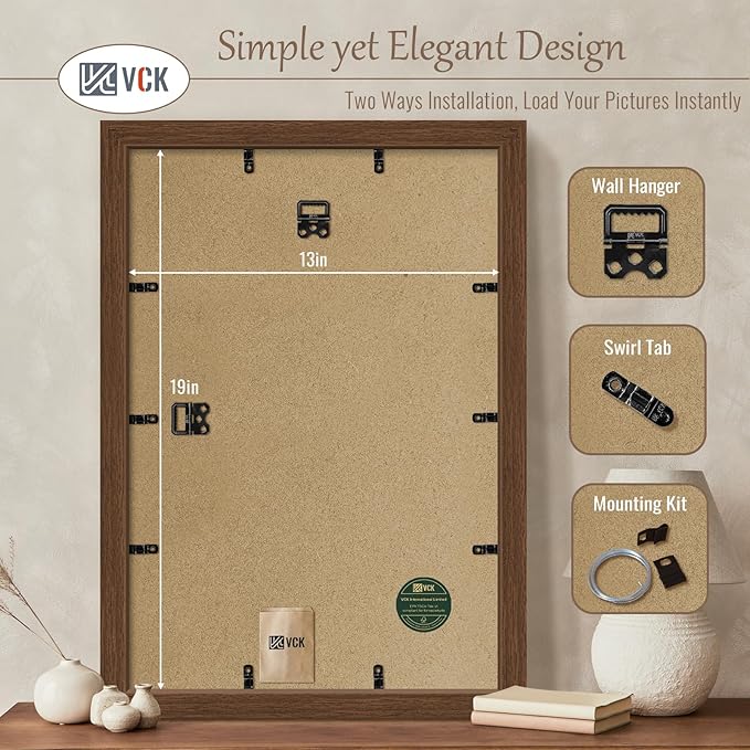 VCK 13x19 Frame Set of 3 - Brown, Wood Picture Frame with Exclusive Wood Grain, Wall Gallery Frame