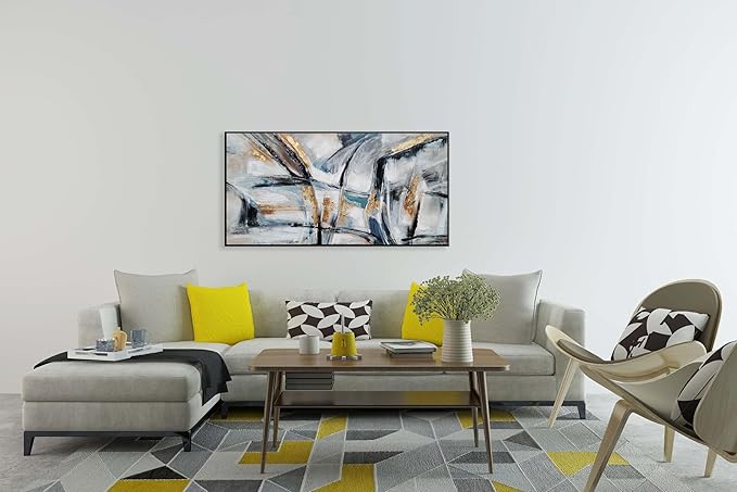 Yihui Arts Hand Painted Framed Abstract Canvas Wall Painting with Gold Foil