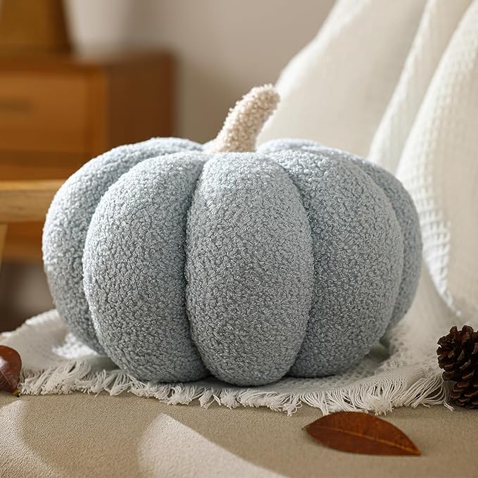 YRXRUS Halloween Pumpkin Pillows, Blue Pumpkin Shaped Throw Pillows Gifts, Fall Room Decoration, Small Cute Halloween Pillow, Teddy Fleece Small Cute 4x7 Inches Pillow for Natural Decor