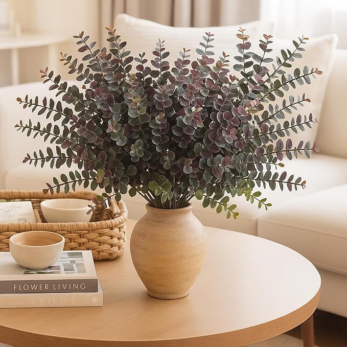 Janinka 6 Pcs 25'' Artificial Eucalyptus Leaves Fall Stems for Vases Autumn Floral Arrangements Fall Decorations Artificial Plants Fake Plant for Office Home Party Garden Fireplace Farmhouse Decor