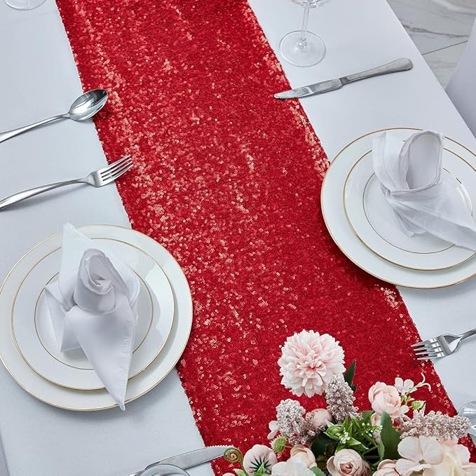 15 Packs 12 x 108 inches Burgundry Sequin Table Runner, Glitter Burgundry Table Runner for Wedding Birthday Bachelorette Holiday Party Supplies Decorations Bridal Shower Baby Shower