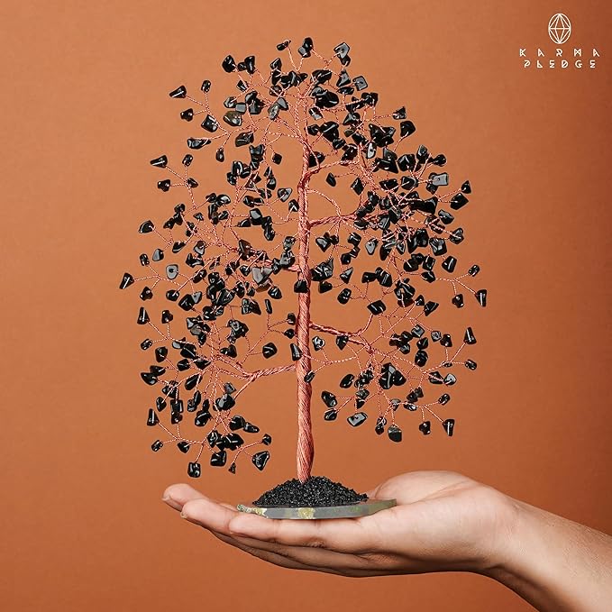 Crystal Trees for Home and Office Decoration, Blask Obsidian Chakra Healing Crystals Feng Shui Handmade Trees for Positive Energy, Money, Good Luck, Christmas Decor, Birthday Gifts for Women, Mom