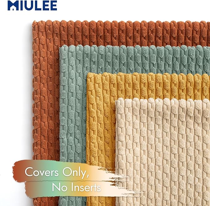 MIULEE Fall Throw Pillow Covers Soft Couch Decorative Set of 4 Boho Striped Cushion Covers Corduroy Pillowcases Farmhouse Accent Home Decor for Couch Bed Sofa Living Room 18x18 Inch Teal-Rust