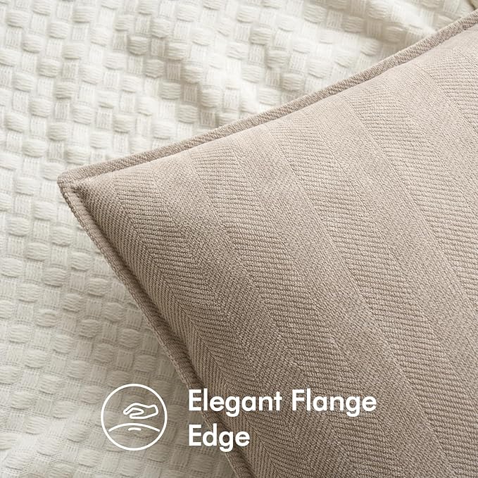 MIULEE Pack of 2 Beige Decorative Pillow Covers 26x26 Inch Soft Chenille Luxurious Couch Throw Pillows Farmhouse Cushion Covers Euro Shams with Elegant Design for Sofa Bedroom Living Room Home Decor