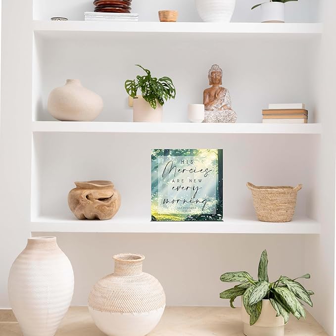 Christian Gifts, ‘His Mercies Are New Every Morning’ Wooden Box Sign Decor, Thanksgiving, Christmas Gifts, Christian Decorations, Christian Home Décor Gifts for Family, Friends, etc.(061)