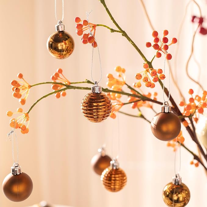 Valery Madelyn 1.57 Inches Small Christmas Tree Decorations Ornament Set for 4th of July Fall Halloween, 24ct Bronze Copper Gold Shatterproof Hanging Ball Ornaments Holiday Party Decor