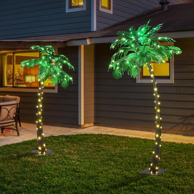 Lightshare 5FT+7FT Gorgeous Artificial Lighted Palm Tree, 248LED Lights, Decoration for Home,Party, Christmas, Nativity, Outside Patio-Electric