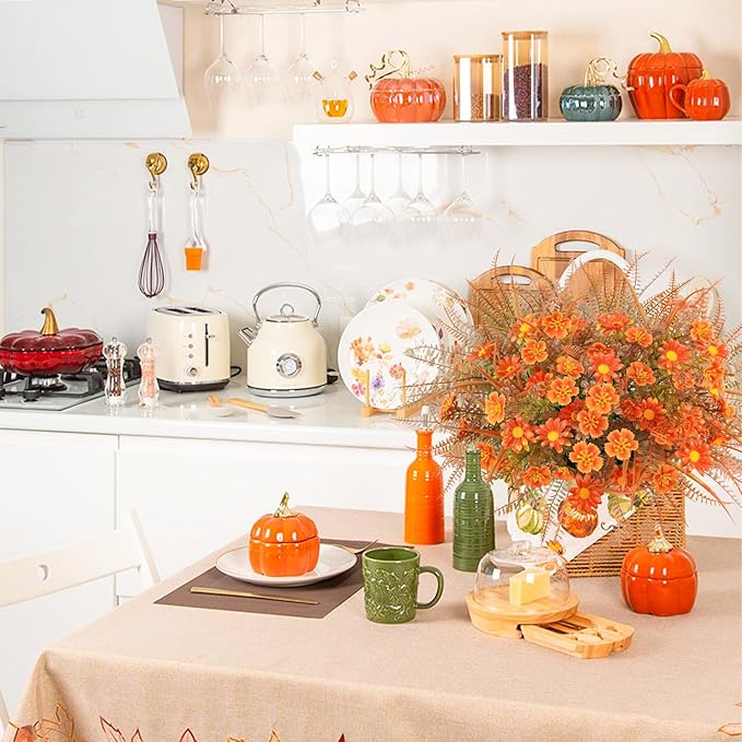 16 Pcs Fake Fall Flowers Outdoor Fall Artificial Flower Arrangements Faux Fall Outdoor Plants Decorations for Home Porch Pathway Window Box Mantel Harvest Thanksgiving