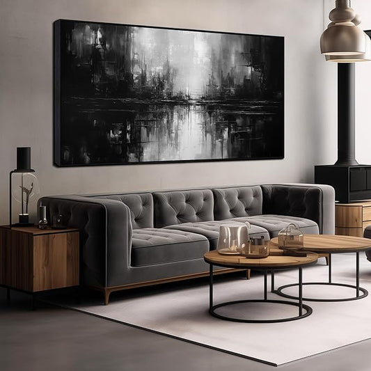 Abstract Painting Canvas Wall Art Living Room Black Wall Decor for Bedrom Home Office Decor Large Picture Frames for Wall 29 x 58 Inch