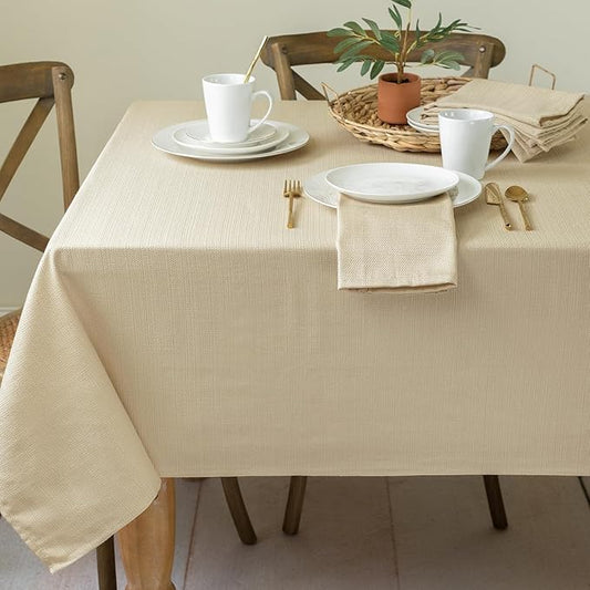 Benson Mills Cameron Textured Fabric Table Cloth, for Everyday Home Dining, Parties, Weddings & Holiday Tablecloths (60" x 120" Rectangular, Flax/Beige/Taupe)