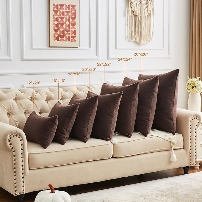 GAWAMAY Decorative Square 16x16 Inch Throw Pillow Covers Set of 2, Super Soft Chenille Pillows Farmhouse Fall Pillowcase for Living Room Bedroom Sofa Couch Cushion Cover Coffee 40x40cm (No Inserts)