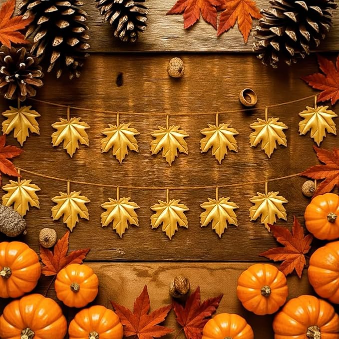 Shimeyao Fall Garland Maple Leaf Garland Decor 6 FT Brass Fall Decorations for Mantle Front Door Artificial Maple Leaf Banner Hanging Decor Cold Autumn Weather Outside Indoor Decorations