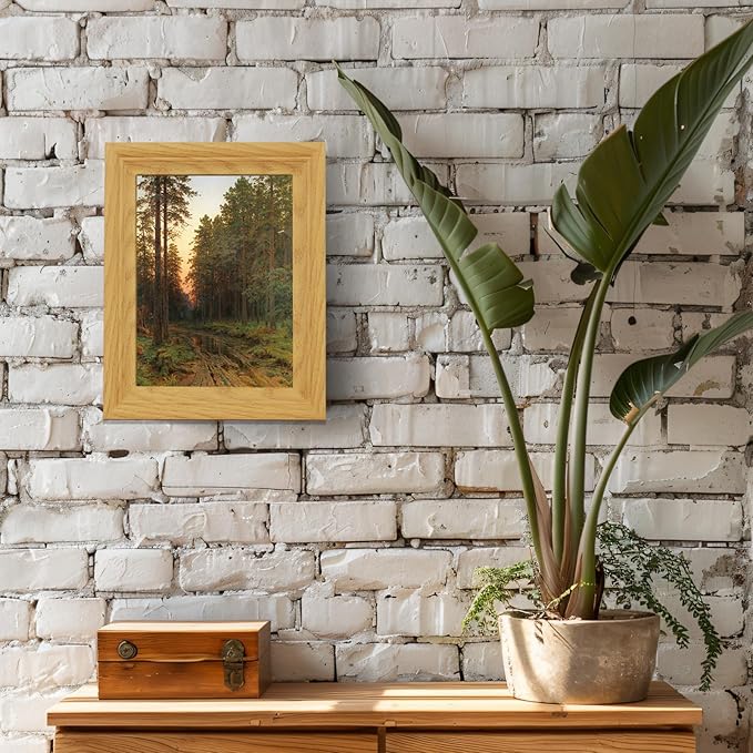 Brivoria Framed Canvas Wall Art Vintage Decor, Rustic Autumn Forest Print with Pine Trees, Muddy Path, Sunset Glow and Water Reflections for Entryway Tabletop or Reading Nook Fall Display, 8"x10"
