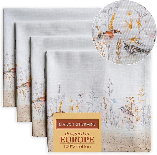 Maison d' Hermine Cloth Napkins Set of 4 100% Cotton Everyday Reusable Square Napkins Cloth Washable, Dinner, Party, Wedding, Restaurant, Spring/Summer (Meadow Florals - Beige, 20" x 20")